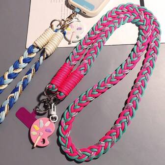 Mobile Phone Lanyard Crossbody Long, Fresh And Contrasting Color Ponytail Woven With Side Shoulder Strap, Outdoor Travel Climbing Rope, Smartphone Protective Case Lanyard, Smartphone Wristband, Smartphone Shoulder Strap