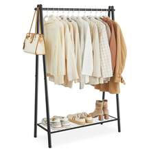 SONGMICS Clothes Rail, Clothes Rack, Garment Rack With Steel Frame, With Hanging Rail And Shelf, 33.5 X 92.5 X 153 Cm, For Bedroom, Dressing Room, Laundry Room, Matte Black - 黑色 - 查看 8