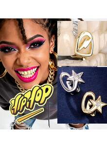 7pcs Tooth Grillz For Women Hip-Hop Punk Rhinestones Tooth Cap Gold Plated Grills For Your Teeth - Multicolor - View 5
