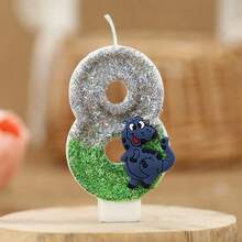 1 Pc Birthday Number Candle, Grey-Green Color-Blocked Cartoon Dinosaur Birthday Candle Cake, Sequin Candle Cake Decoration, Suitable For Boys' Anniversary Celebration Items - Multicolor - View 9
