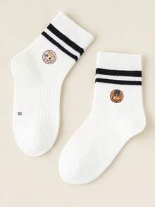 Random 1/5 Pairs Of Children's Socks Cartoon Fun Printed Socks Set Monkey Banana+Dinosaur+Shark+Coffee Lady Cute Pattern, Parallel Bar Design Student Socks Essential For Children - Multicolor - View 4