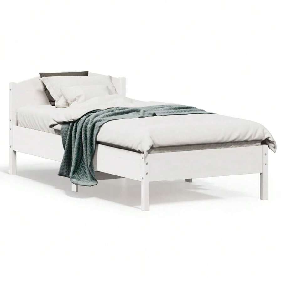 vidaXL Massivholzbett Ohne Matratze, Weiß, 75x190 Cm, Kiefernholz - White - View 1