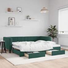 vidaXL Ausziehbares Tagesbett Mit Schubladen, Dunkelgrün, 90x200 Cm, Samt - Verde - Visualizzare 1