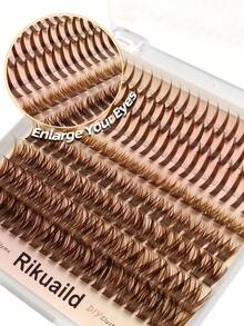 Rikuaild 160pcs Brown Pointed False Eyelashes & 80D Cluster False Eyelashes, D-Curl Lengthening, Natural Look, Suitable For Travel & Everyday Makeup, Individual Lashes, DIY Lash Extension At Home - D - 查看 4