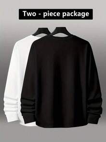 两件套加大码男士圆领长袖休闲T恤，易于搭配，送朋友的最佳礼物 - 彩色 - 查看 8