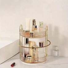 360 Degree Rotating Makeup Organizer, Suitable For Vanity, 1/2/3 Tier High Capacity Design, Can Store Cosmetics And Skincare Products. Perfume Storage Box, Suitable For Bathroom Vanity. Slouchy Rotating Tray Storage Box (Gold), Surprise Gift Box, Best Gift Choice.