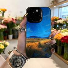 Funda para iPhone con diseño de paisaje estrellado azul y campo dorado Casemio Estilo elegante para uso diario y eventos especiales Aplicable a los teléfonos de la serie Apple y Galaxy - Blanco - Ver 1