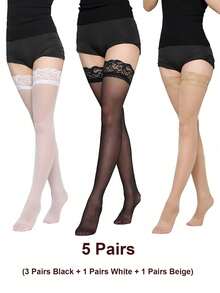 3pairs Lace Trim Over The Knee Socks