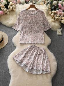 Women's Loose Leopard Print Short Sleeve T-Shirt And Shorts Casual Suit, Spring/Summer Brown - Brown - View 10