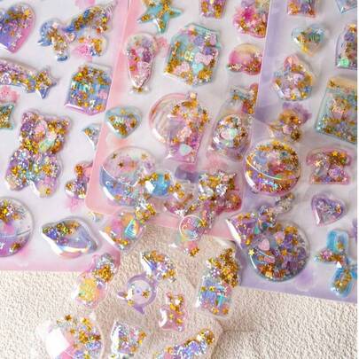 可爱金色闪光摇摇贴纸 - 浅色设计，适用于手机壳、笔记本装饰和手工制作、剪刀贴纸、日记本扩展、3D浮雕贴纸、涂鸦贴纸