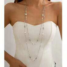Lowest Price In 30 Days2pcs Retro Nomadic Necklace, Imitation Pearl Series-Shaped Tassel,  Sweater Chain Stacked And Worn With Weapons - 銀色 - 查看 6