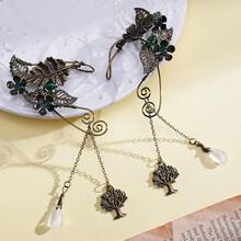 FRESHME Fairy Elf Ear Cuffs Handmade Bronze Antique Vintage Cuffs Drop Dangling Ear Clips Wraps For Women Renaissance Costume - 青銅精靈耳夾 - 蘑菇 - 查看 2