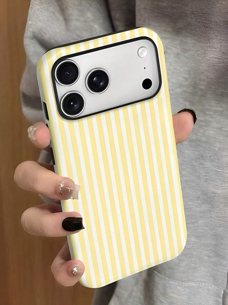 Simple Yellow And White Striped Phone Case. Suitable For IPhone 17, 16, 15, 14, 13, 12, 11, Pro Max Plus, Galaxy S25/24/23/22/21/ULTRA/PLUS/FE/A71/56/55/54/53/52/36/35/34/26/25/23/16/15/14/13/06. Tailor-Made Phone Case For Fashionable Perfection. - 彩色 - 查看 1