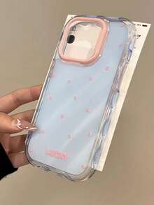 1pc Minimalist Summer Polka Dot Solid Color Wavy Frame Jelly Phone Case Compatible With Iphone 16 Pro Max/IPhone 15/Korean Style Women New 14/16/16 Pro/15 Pro/13/12/11, Anti-Drop Protective Cover Waterproof Shockproof Scratch Resistant - Baby Blue - View 3