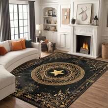 1Pc Large Mystical Moon & Golden Crescent Floral Area Rugs, Celestial Black With Golden Accents,Non-Slip Backing, Lightweight, Durable Polyester, Machine Washable, Easy To Clean, Soft Felt Back, Rug For Living Room, Bedroom Or Office, Sofa, Coffee Table, Kitchen, Bathroom, Balcony, Entrance Carpet, Apartment, Dormitory, Porch, Patio, Farmhouse Decor, Halloween, Fall Decor, Dark Academia Style, Indoor Use, Rugs For Living Room, Low Pile Carpet - 樣式 8 - 查看 1