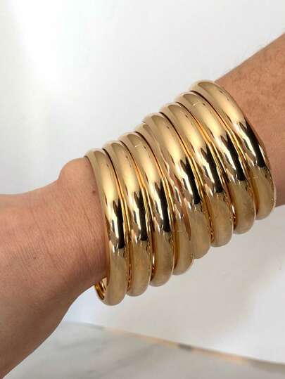 8Pcs Chunky Wheels Metal Cuff Bangles Bracelets Set , Women Bracelets Set , Stacked Bangles Jewelry For Women , Chunky Wheels Cuffs Bangle Set