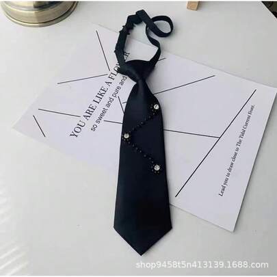 1pc Handmade Pearl JK Tie, Black Pearl Flower Tie, Knot Free Men's And Women's Tie, Shirt Accessories, Niche Photography, School Style, Unisex Accessories, Daily Wear, Gifts For Him, Christmas Gifts