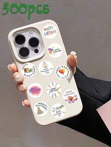 500张生日快乐贴纸，适用于儿童水瓶、笔记本电脑、行李箱、电脑、日记本、手机、礼物信封封口贴纸 - 彩色 - 查看 5