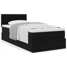 vidaXL Samt-Ottomanen-Bett Mit Matratze, Schwarz, 100x200 Cm - Black - View 4