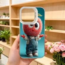 Cubierta de teléfono con diseño de personaje de fruta roja con overoles azules y fondo turquesa para uso diario en floristerías y eventos sociales Aplicable a los teléfonos de la serie Apple y Galaxy - Blanco - Ver 5