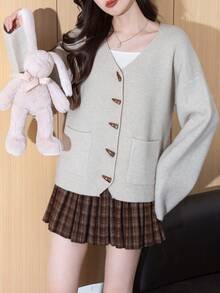 Alicedudu كارديجان نسائي بياقة على شكل حرف V، موسم الخريف/الشتاء