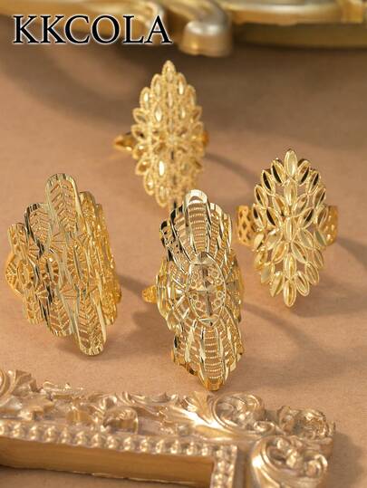 KKCOLA 1pc Fashionable Exaggerated Hollow Open Ring, Jewelry Accessory For Party, Festival Gift, Wedding, Middle Eastern Style