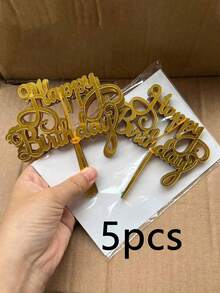 1-40个生日快乐亚克力蛋糕装饰插牌，生日蛋糕装饰，派对装饰，现代字母图案蛋糕装饰插牌，生日派对装饰，送给家人和朋友的完美纪念品 - 彩色 - 查看 10