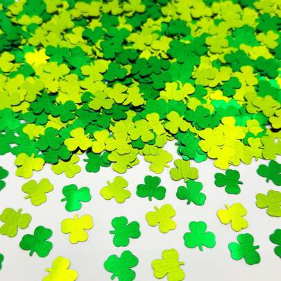 140pcs St. Patrick's Day Colorful Confetti, Clover Pattern, Green, Party Table Decor, Glitter Sprinkles, Or For DIY Lucky Clover Party Supplies