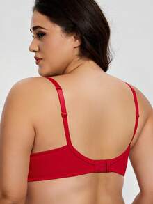 Wingslove Plus Size Lace Bra, Full Coverage Wireless & Unpadded Comfortable Bra, Suitable For Valentine's Day - Red - View 3