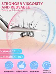 MEM 60/80/90pcs Cluster Curly Self-Adhesive False Eyelashes, Natural Appearance, Pre-Glued Lash Length 11-13mm, DIY Eyelashes Without Glue, Suitable For Daily Korean/Japanese Use, Can Be Used For Makeup, False Lashes, Individual Lashes, Suitable For Travel, Daily Wear (Suitable For Beginners), Wedding, Date, Party, Holiday, Especially Suitable As Christmas/Halloween/Gift False Eyelash Set - 黑色 - 查看 3