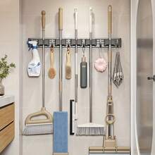1 Piece Of Metal Mop And Broom Rack - With Adjustable Hooks, Wall Mounted Storage Rack, Suitable For Home, Kitchen, Garden, Laundry Room, Garage Wall Mounted Storage Rack - Paint Treatment, Space Saving Shelf | Perfect Family Gift, Practical Hooks - Multicolor - View 7