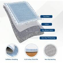 1Pcs Room Decor Modern Washable Scalloped Floral Border Area Rug For Living Room Indoor Bedroom Foldable Floor Mats, Soft Low Pile Non Shedding Carpets For Offices Non-Slip Runner For Hallway Dorm - Blue - View 9