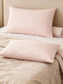 Two-Pack Cotton Rich Pillowcases 50*70 Cm – Soft, Breathable, Skin-Friendly – Solid Color Design, Standard Size – Made In Turkey - Pink - View 3