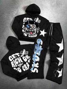 Men's 2-Piece Casual Streetwear Set Portrait Letter Print Cozy Hoodie & Sweatpants Perfect Christmas Gift - MED-CLWYTY01 - 查看 1