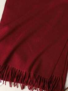 1pc Fashionable & Elegant Solid Color Wool Warm Pashmina Scarf, Unisex Casual Fringed Cold-Proof Shawl, Suitable For Daily Wear, Autumn/Winter - Burgundy - View 3