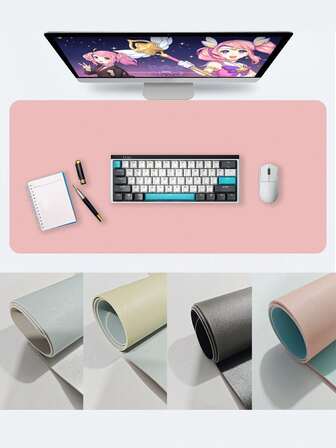 1pc (Random Color) Double-Sided Keyboard & Mouse Pad, Faux Leather Desk Mat For Laptop, Computer, Office, 30*60cm
