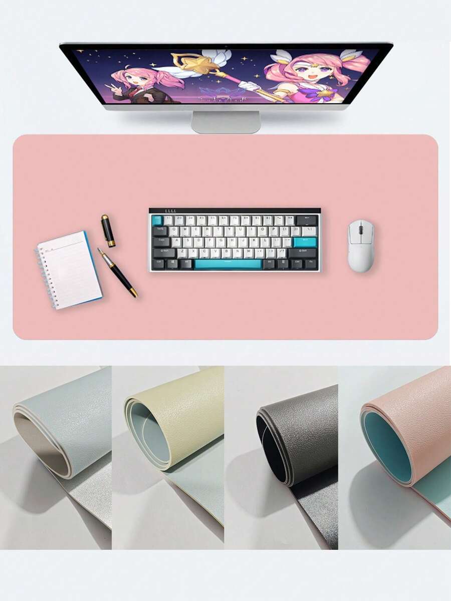 1pc (Random Color) Double-Sided Keyboard & Mouse Pad, Faux Leather Desk Mat For Laptop, Computer, Office, 30*60cm
