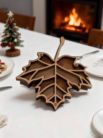 Cute Christmas Wooden Maple Multi-Compartment Storage Box With Acrylic Lid, Organizer For Jewelry, Cosmetics, Snacks Desk Supplies & Tabletop Essentials