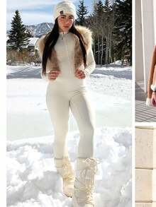 Women Fleece Long Sleeve Zipper Jumpsuit Zip Up Romper Bottom Pants Bodysuit Bodycon Sexy One Piece Winter Skiwear  Winter Clothes Winter Clothes Winter Clothes For Women Gym Clothes Women - Kem mơ - Xem 4