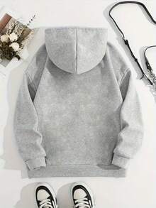 PARKE Letter Pattern Autumn Women'S Hoodie, Light Gray Sweatshirt, Autumn Winter Wear, Simple Fashion Women'S Top, Warm And Comfortable Sweatshirt, Fleece-Lined Hooded Sweatshirt, Casual Sporty Long-Sleeved Hoodie For Spring And Fall Christmas Reindeer Print Hoodie,  Holiday Top For Casual,New Year Eve Hooded Sweatshirt - Mixed Color - View 2