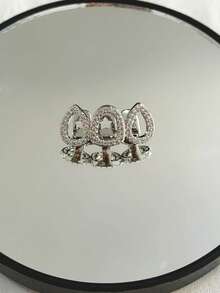 1pc Hollow-Out Copper Micro-Inlaid Zirconia Metal Shiny Hip-Hop Tooth Jewelry, Fashion Party Nightclub Accessory, Unisex Christmas Gift - Multicolor - View 3