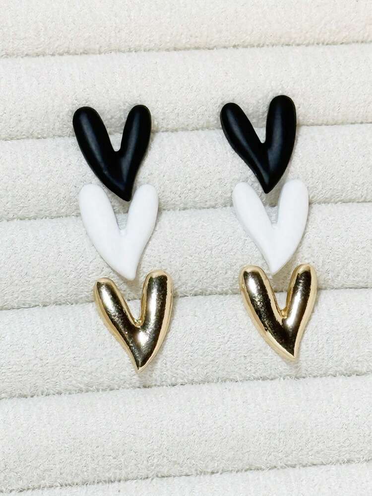 3 pares de pendientes con estampado de leopardo y corazón rojo pintado, adecuados para uso diario, excelente regalo de Navidad - Multicolor - Añade 12