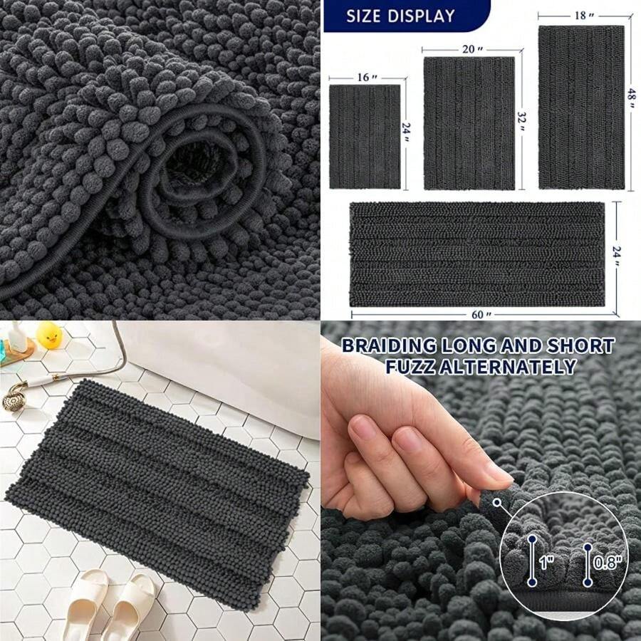 subrtex Alfombra de Baño Suave y Absorbente Alfombra de Ducha Microfibra Lavable Tapete (, 60*150cm)(3'11" x 1'5" (Rectangular) Gris) - Multicolor - Ver 1