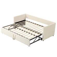 Folding Bed With Slatted Base, 90/180*200 Multifunctional Sofa Bed, Made Of Skin-Friendly Beige Velvet Fabric. - Beige + Upholstered + 90cm*200cm - View 8