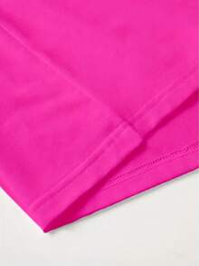 New Crop Top With Round Neck And Short Sleeves Dominican Republic Letter Print Women's Casual Simple Fitted Short Crop Top - Màu Hồng Tươi - Xem 5