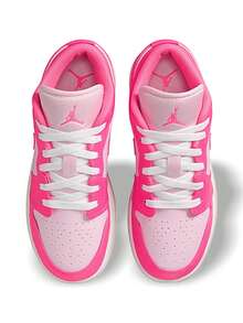Jordan 1 Low BG 女款(GS)运动鞋 吸汗透气 防晒 防风保暖 百搭 Logo 纯色 弹性好 易洗速干 运动户外跑步 学校日常 白色/粉色 553560-661 - 白色/粉紅色 - 查看 4
