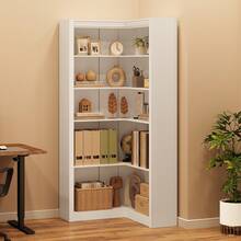 PtioHavn Estantería de esquina de 5 niveles, estantería independiente de madera en forma de L de estilo industrial para exposición y almacenamiento. Resistente y práctica, adecuada para oficinas, salones, dormitorios y rincones. - Blanco - Ver 7