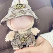 1pc 1st/2nd Generation For Labubu Doll Clothes, Ceramic Figurine, Bucket Hat, Denim Overalls Set