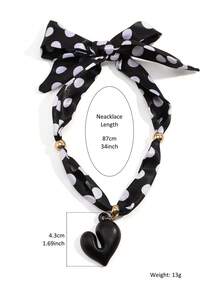 Gargantilla con lazo a lunares negros (colgante con forma de corazón) - Estampado de lunares atemporal + dije con forma de corazón, detalles dorados que elevan la textura; un imprescindible para la moda diaria entre dulce y cool - Multicolor - Ver 3