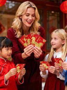 24个中国红包，2026年农历新年（马年），6种不同图案，带烫金工艺 - 紅色 - 查看 5